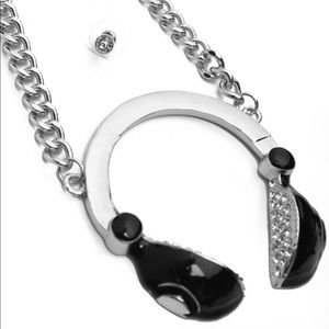 Silver Rhinestone Headphone Necklace Set